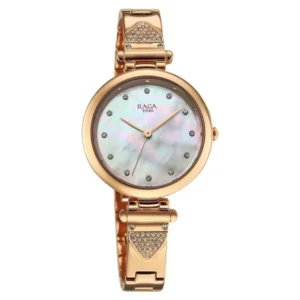 Titan Raga Glimmers Quartz Analog Mother of Pearl Dial Rose Gold Metal Strap Watch For Women
