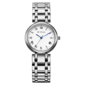 Titan Christina Workwear Quartz Analog White Dial Silver Metal Strap Watch For Women